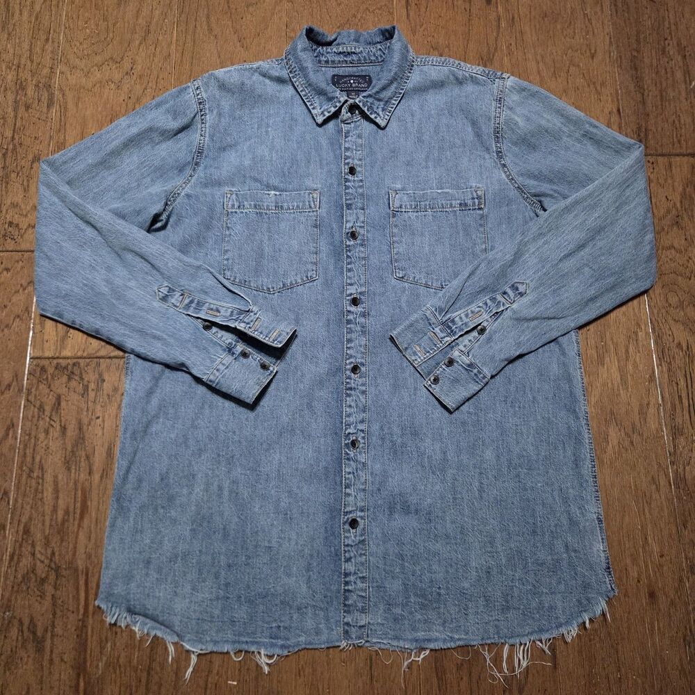Lucky Brand Shirt Mens Medium Blue Denim Long Sleeve Button Up Pockets Western